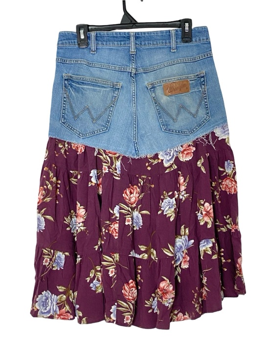 Wrangler Dresses & Skirts - Wrangler Denim Jean Skirt Womens Size 8 - 10 Waist 29 - 30 Custom Midi Floral